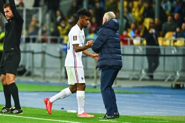 Kingsley COMAN of France and Didier DESCHAMPS head coach of France during the FIFA World Cup 2022 Qatar qualifying match between Ukraine and France...