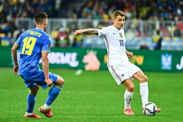 Lucas DIGNE of France during the FIFA World Cup 2022 Qatar qualifying match between Ukraine and France at Olympic Stadium on September 4, 2021 in...