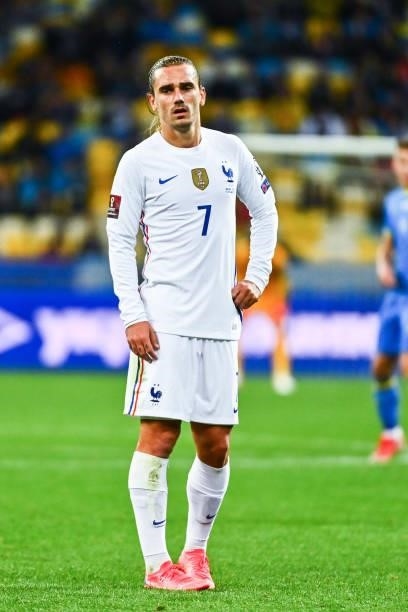 Antoine GRIEZMANN of France looks dejected during the FIFA World Cup 2022 Qatar qualifying match between Ukraine and France at Olympic Stadium on...