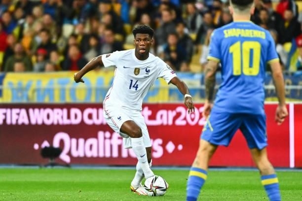 Aurelien TCHOUAMENI of France during the FIFA World Cup 2022 Qatar qualifying match between Ukraine and France at Olympic Stadium on September 4,...