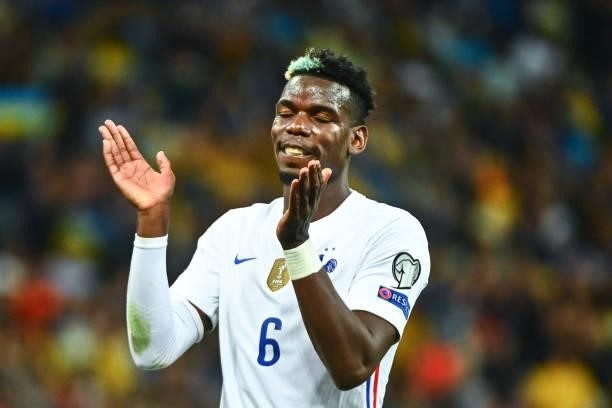 Paul POGBA of France looks dejected during the FIFA World Cup 2022 Qatar qualifying match between Ukraine and France at Olympic Stadium on September...