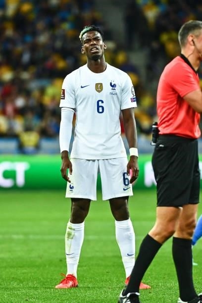 Paul POGBA of France looks dejected during the FIFA World Cup 2022 Qatar qualifying match between Ukraine and France at Olympic Stadium on September...