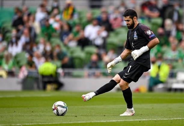 Dublin , Ireland - 4 September 2021; Azerbaijan goalkeeper Shakhrudin Magomedaliyev during the FIFA World Cup 2022 qualifying group A match between...