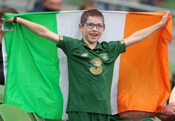 Dublin , Ireland - 4 September 2021; A Republic of Ireland supporter during the FIFA World Cup 2022 qualifying group A match between Republic of...