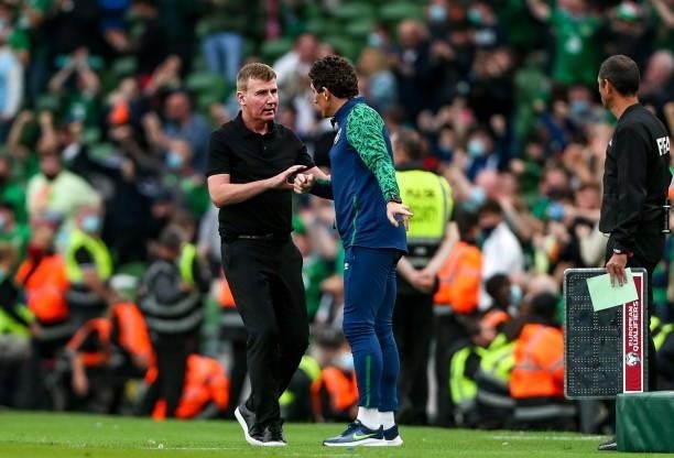 Dublin , Ireland - 4 September 2021; Republic of Ireland manager Stephen Kenny with coach Keith Andrews during the FIFA World Cup 2022 qualifying...