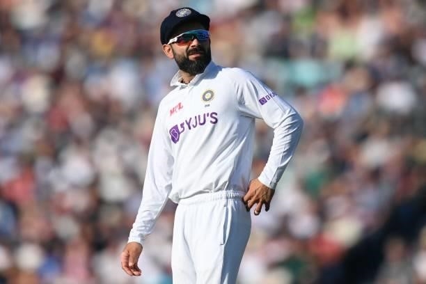 India's captain Virat Kohli looks on in the field during play on the fourth day of the fourth cricket Test match between England and India at the...