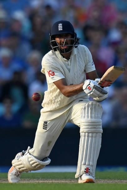 England's Haseeb Hameed plays a shot during play on the fourth day of the fourth cricket Test match between England and India at the Oval cricket...