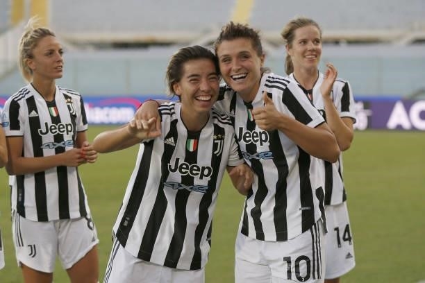 Annahita Zamanian and Cristiana Girelli of Juventus Women of celebrates the victory after during the Women Serie A match between ACF Fiorentina and...
