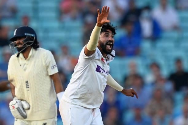 India's Mohammed Siraj appeals unsuccessfully during play on the fourth day of the fourth cricket Test match between England and India at the Oval...