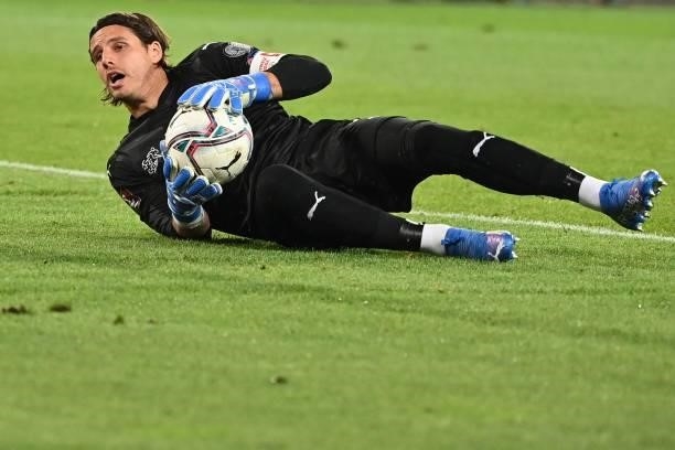 Switzerland's goalkeeper Yann Sommer makes a save during the World Cup 2022 qualifier football match between Switzerland and Italy, on September 5,...
