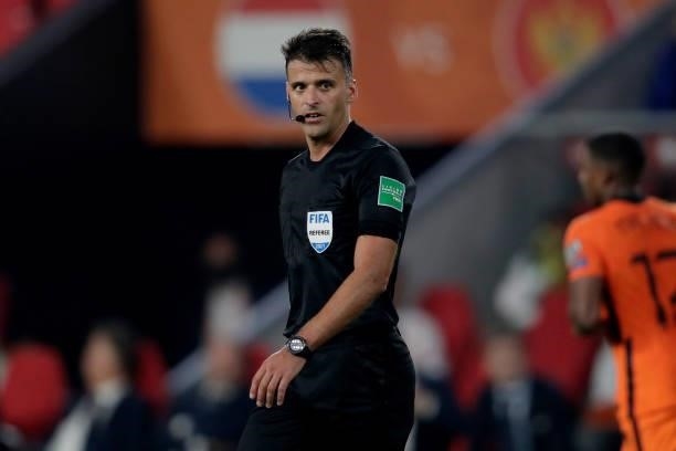 Referee Jesus Gil Manzano during the World Cup Qualifier match between Holland v Montenegro at the Philips Stadium on September 4, 2021 in Eindhoven...