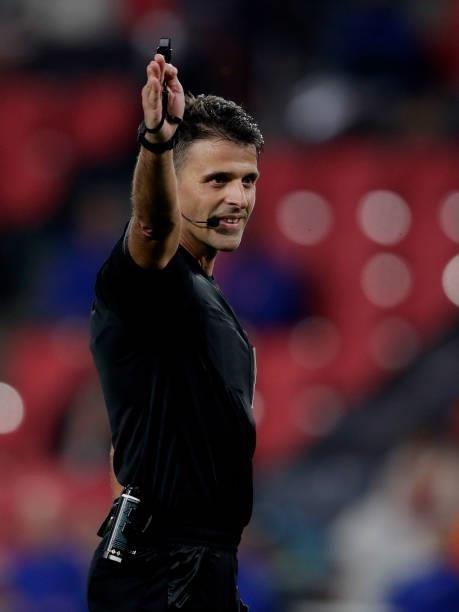 Referee Jesus Gil Manzano during the World Cup Qualifier match between Holland v Montenegro at the Philips Stadium on September 4, 2021 in Eindhoven...