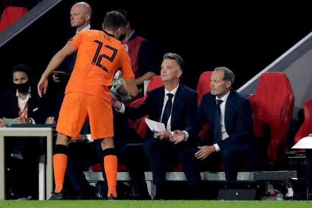 Guus Til of Holland, coach Louis van Gaal of Holland, assistant trainer Danny Blind of Holland during the World Cup Qualifier match between Holland v...