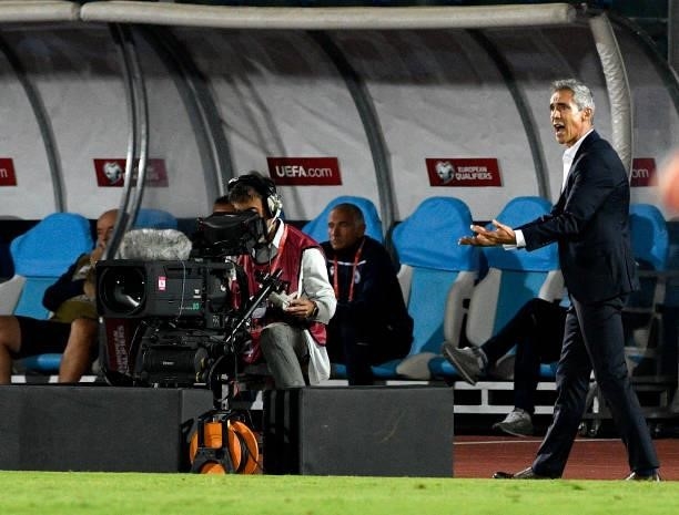 Head coach Paulo Sousa of Poland reacts during the 2022 FIFA World Cup Qualifier match between San Marino and Poland at San Marino Stadium on...