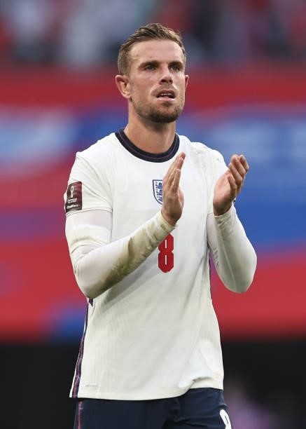 Jordan Henderson of England during the 2022 FIFA World Cup Qualifier between England and Andorra at Wembley Stadium on September 5, 2021 in London,...