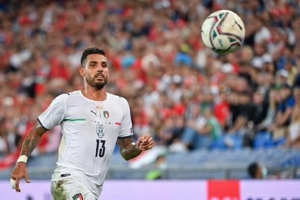 Italy's defender Emerson Palmieri eyes the ball during the World Cup 2022 qualifier football match between Switzerland and Italy, on September 5,...