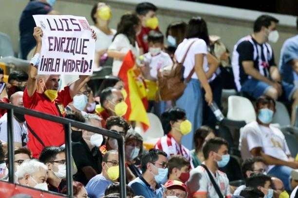 Supporters of Spain during the World Cup Qualifier match between Spain v Georgia at the Estadio La Cartuja on September 5, 2021 in Seville Spain