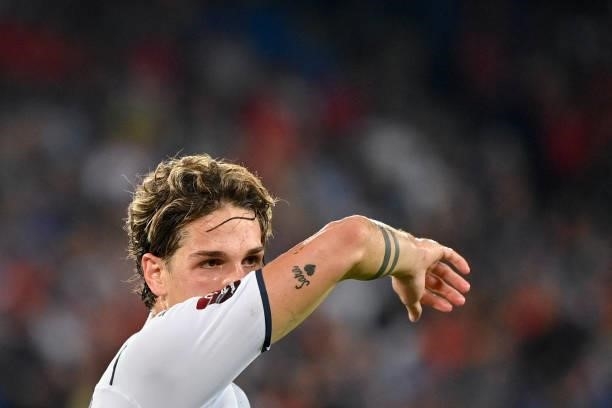 Italy's midfielder Nicolo Zaniolo gestures during the World Cup 2022 qualifier football match between Switzerland and Italy, on September 5, 2021 at...