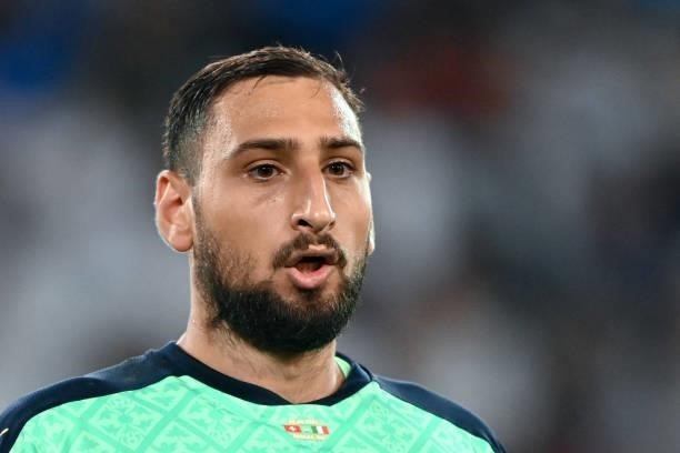Italy's goalkeeper Gianluigi Donnarumma reacts during the World Cup 2022 qualifier football match between Switzerland and Italy, on September 5, 2021...