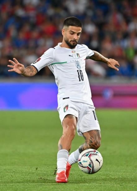 Italy's forward Lorenzo Insigne controls the ball during the World Cup 2022 qualifier football match between Switzerland and Italy, on September 5,...