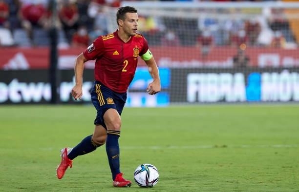 Cesar Azpilicueta of Spain controls the ball during the 2022 FIFA World Cup Qualifier match between Spain and Georgia at Estadio Nuevo Vivero on...