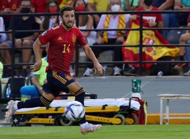 Jose Gaya of Spain controls the ball during the 2022 FIFA World Cup Qualifier match between Spain and Georgia at Estadio Nuevo Vivero on September 5,...