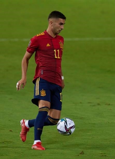 Ferran Torres of Spain controls the ball during the 2022 FIFA World Cup Qualifier match between Spain and Georgia at Estadio Nuevo Vivero on...