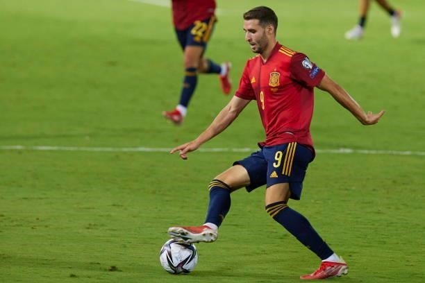 Abel Ruiz of Spain controls the ball during the 2022 FIFA World Cup Qualifier match between Spain and Georgia at Estadio Nuevo Vivero on September 5,...