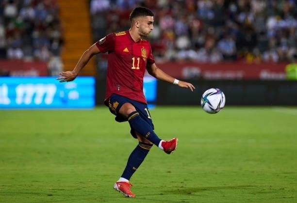 Ferran Torres of Spain controls the ball during the 2022 FIFA World Cup Qualifier match between Spain and Georgia at Estadio Nuevo Vivero on...