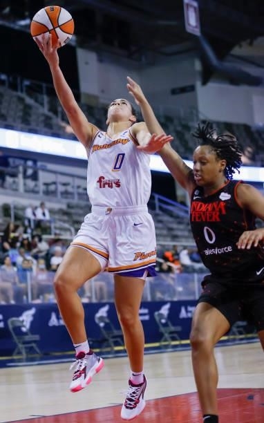 Kia Nurse of the Phoenix Mercury shoots the ball during the game against Kelsey Mitchell of the Indiana Fever at Indiana Farmers Coliseum on...