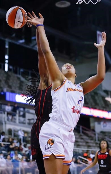 Megan Walker of the Phoenix Mercury shoots the ball against the Indiana Fever at Indiana Farmers Coliseum on September 4, 2021 in Indianapolis,...