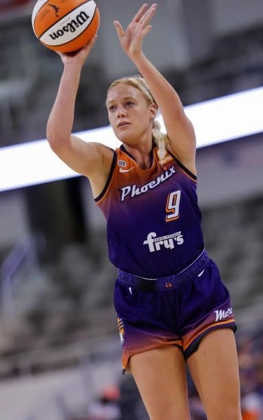 Sophie Cunningham of the Phoenix Mercury shoots a free throw during the game against the Indiana Fever at Indiana Farmers Coliseum on September 6,...