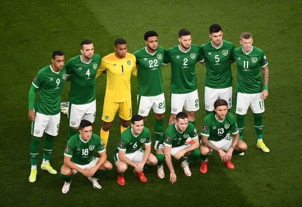 Dublin , Ireland - 7 September 2021; The Republic of Ireland starting XI before the FIFA World Cup 2022 qualifying group A match between Republic of...