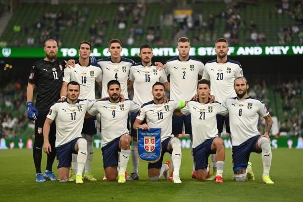 Dublin , Ireland - 7 September 2021; The Serbia starting XI before the FIFA World Cup 2022 qualifying group A match between Republic of Ireland and...