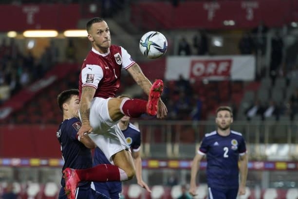 Marko Arnautovic of Austria during the 2022 FIFA World Cup Qualifier match between Austria and Scotland at Ernst Happel Stadium on September 7, 2021...