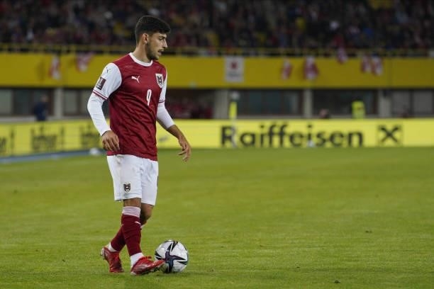Yusuf Demir of Austria during the 2022 FIFA World Cup Qualifier match between Austria and Scotland at Ernst Happel Stadium on September 7, 2021 in...