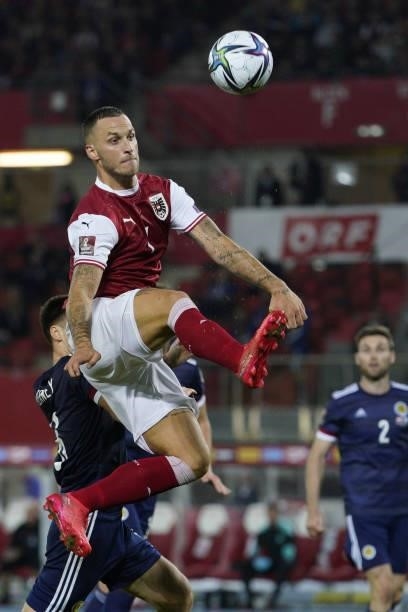Marko Arnautovic of Austria during the 2022 FIFA World Cup Qualifier match between Austria and Scotland at Ernst Happel Stadium on September 7, 2021...
