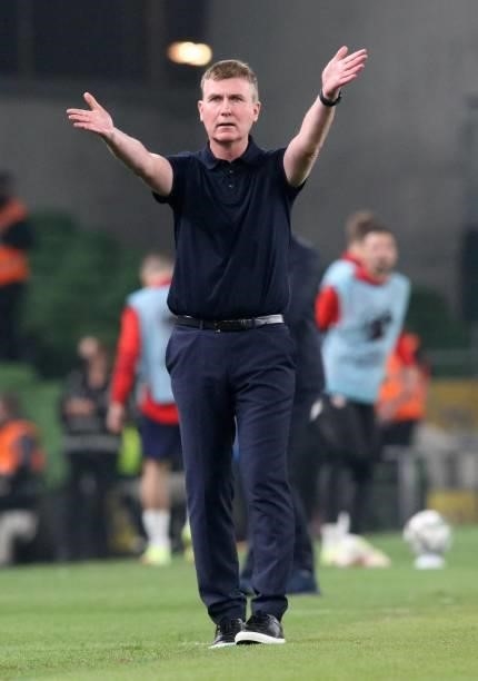 Republic of Ireland's head coach Stephen Kenny gestures during the FIFA World Cup Qatar 2022 qualifying round Group A football match between Ireland...