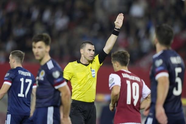 Referee Georgi Kabakov of Bulgaria during the 2022 FIFA World Cup Qualifier match between Austria and Scotland at Ernst Happel Stadium on September...