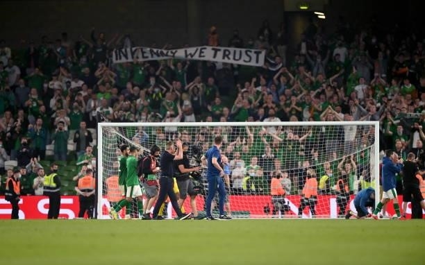 Dublin , Ireland - 7 September 2021; Republic of Ireland manager Stephen Kenny applauds the supporters after the FIFA World Cup 2022 qualifying group...