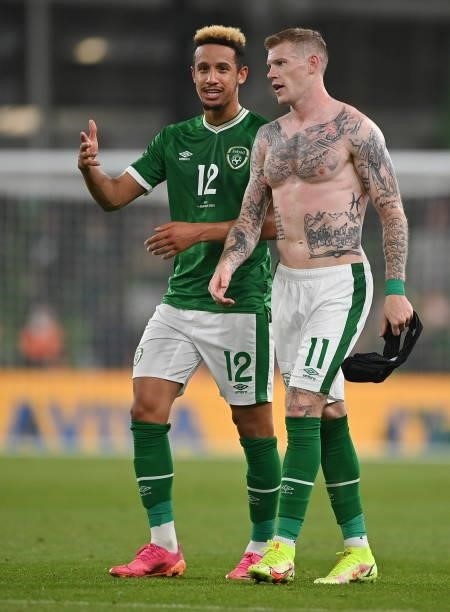 Dublin , Ireland - 7 September 2021; Callum Robinson, left, and James McClean of Republic of Ireland of Republic of Ireland after their side's drawn...