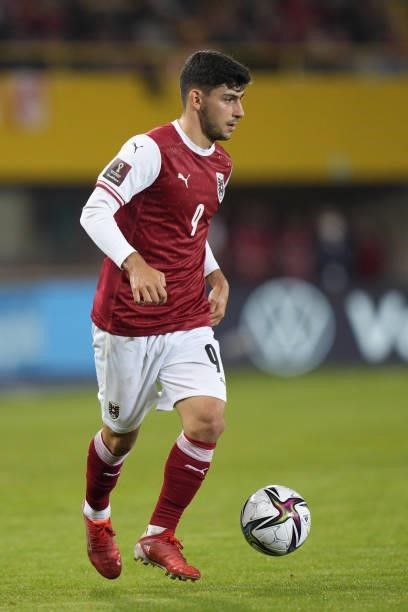 Yusuf Demir of Austria during the 2022 FIFA World Cup Qualifier match between Austria and Scotland at Ernst Happel Stadium on September 7, 2021 in...