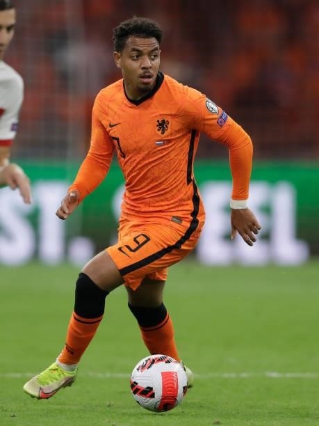 Donyell Malen of Holland during the World Cup Qualifier match between Holland v Turkey at the Johan Cruijff Arena on September 7, 2021 in Amsterdam...