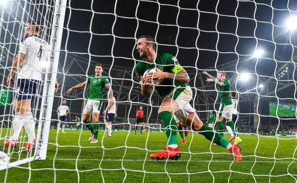 Dublin , Ireland - 7 September 2021; Shane Duffy of Republic of Ireland retrieves the ball after Nikola Milenkovi of Serbia scored an own goal during...