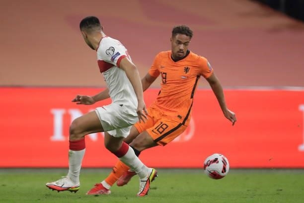 Devyne Rensch of Holland during the World Cup Qualifier match between Holland v Turkey at the Johan Cruijff Arena on September 7, 2021 in Amsterdam...