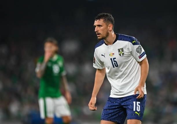 Dublin , Ireland - 7 September 2021; Milo Veljkovi of Serbia during the FIFA World Cup 2022 qualifying group A match between Republic of Ireland and...