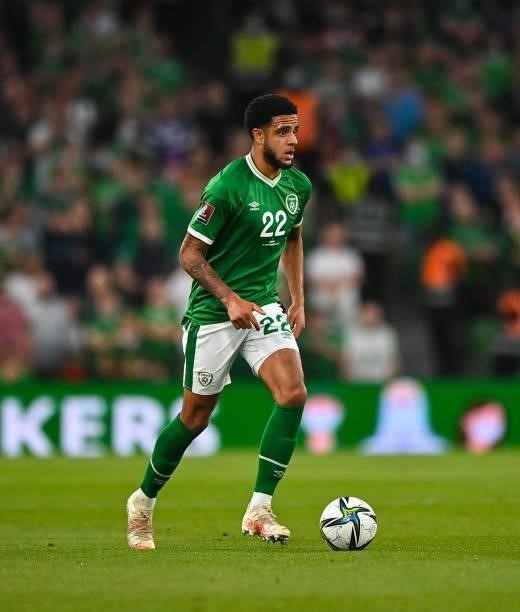 Dublin , Ireland - 7 September 2021; Andrew Omobamidele of Republic of Ireland during the FIFA World Cup 2022 qualifying group A match between...
