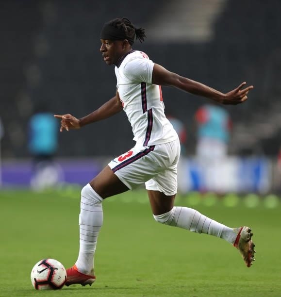 Noni Madueke of England during the UEFA Under 21 Qualifier match between England and Kosovo U21 at Stadium mk on September 7, 2021 in Milton Keynes,...