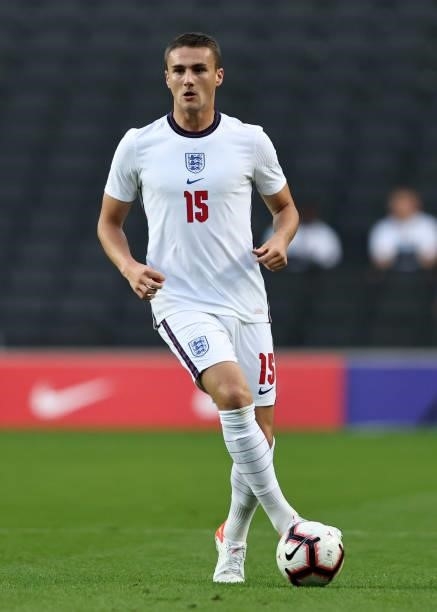 Taylor Harwood-Bellis of England during the UEFA Under 21 Qualifier between England U21 and Kosovo U21 at Stadium mk on September 7, 2021 in Milton...