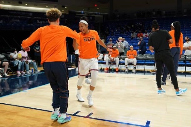 Briann January of the Connecticut Sun is introduced before the game against the Dallas Wings on September 7, 2021 at College Park Center in...